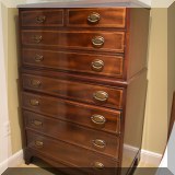 F37. Mahogany 8-drawer tallboy chest. 52”h x 33”w x 19”d 